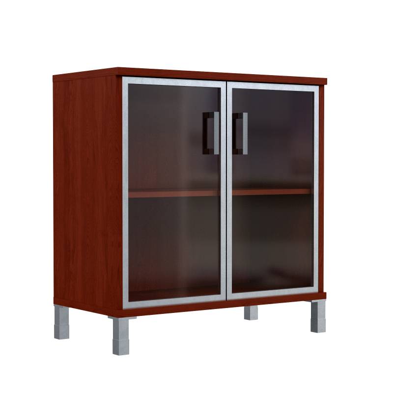 Шкаф низкий со стеклянными дверьми в AL-рамке B 410.4 Бургунди 900х450х920  главное фото