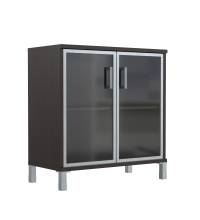 Шкаф низкий со стеклянными дверьми в AL-рамке B 410.4 Венге Магия 900х450х920 